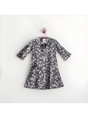 Girls' Gray Patterned Button-Front Dress